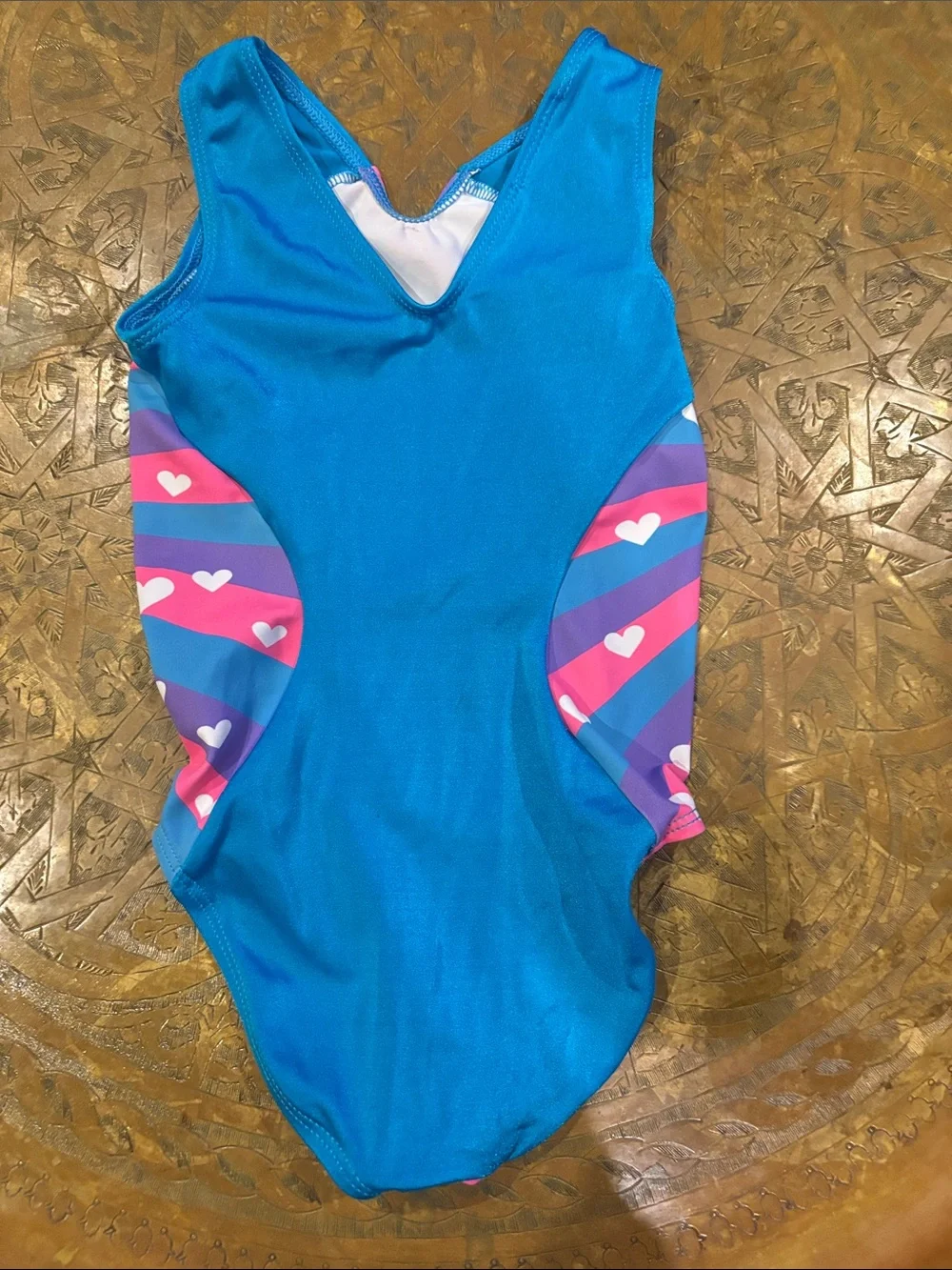 GK Teal Pink Purple Heart Burst Swim One-Piece